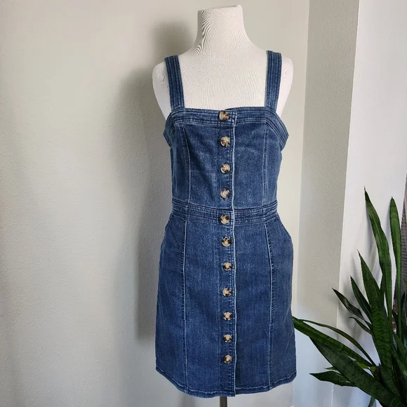 white christmas dresses Paisley Denim Jumper Dress Dark / X-Large